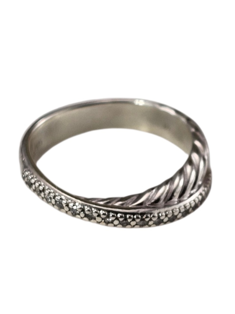 David Yurman Sterling Silver Diamond Crossover Ring Size 7 w/Pouch #24655 - Picture 4 of 7
